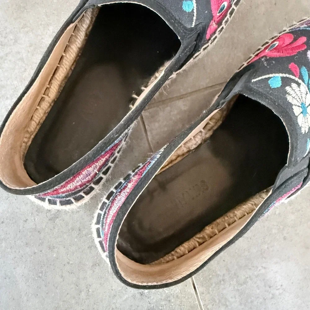 Johnny Was‎ Embroidered Espadrille Slip On Shoes Womens 39 Black Floral
